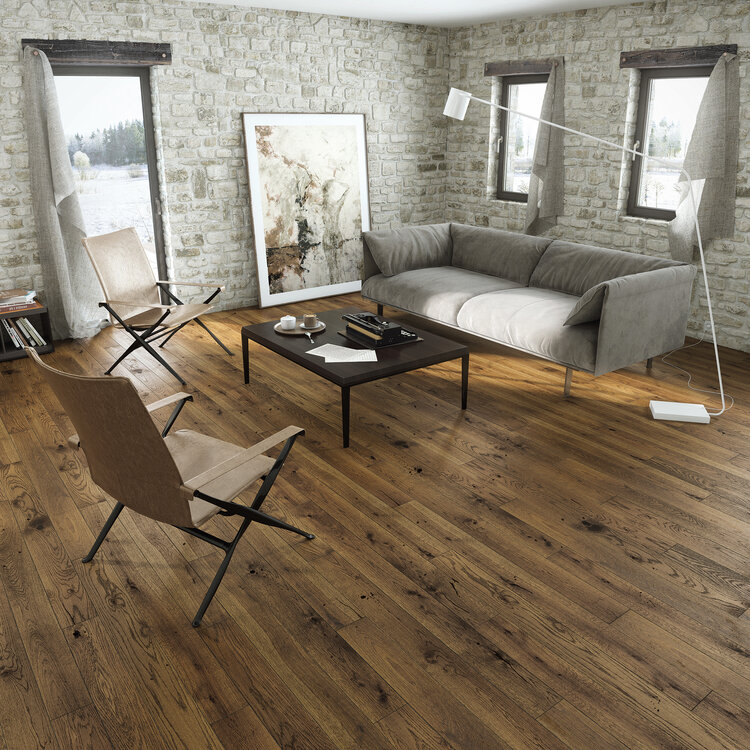 Engineered Handscrapped Golden Smoked Matt Lacquered Click Oak Wood Flooring 14mm X 130mm